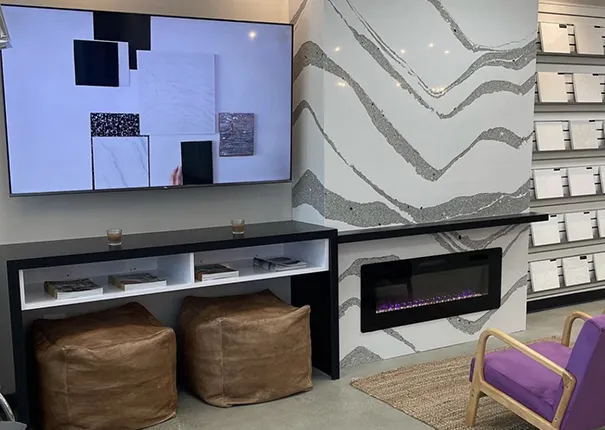 Lake Quartz's showroom demonstrates how Cambria quartz countertops may look in an actual living space.